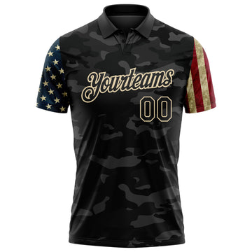 Custom Camo Black-Cream Stars & Stripes Two Tone Salute To Service Patriotic Performance Polo Shirt