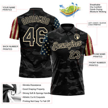 Laden Sie das Bild in den Galerie-Viewer, Custom Camo Black-Cream Stars &amp; Stripes Two Tone Salute To Service Patriotic Performance Polo Shirt
