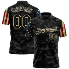 Laden Sie das Bild in den Galerie-Viewer, Custom Camo Black-Cream Stars &amp; Stripes Two Tone Salute To Service Patriotic Performance Polo Shirt
