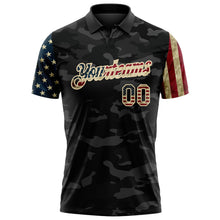 Laden Sie das Bild in den Galerie-Viewer, Custom Camo Vintage USA Flag Cream-Black Stars &amp; Stripes Two Tone Salute To Service Patriotic Performance Polo Shirt
