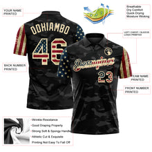 Laden Sie das Bild in den Galerie-Viewer, Custom Camo Vintage USA Flag Cream-Black Stars &amp; Stripes Two Tone Salute To Service Patriotic Performance Polo Shirt
