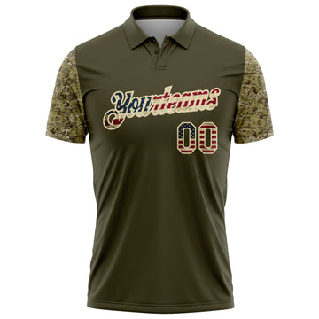 Custom Olive Vintage USA Flag-Cream Digital Camo Two Tone Patriotic Performance Polo Shirt