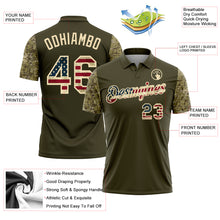 Charger l'image dans la galerie, Custom Olive Vintage USA Flag-Cream Digital Camo Two Tone Patriotic Performance Polo Shirt
