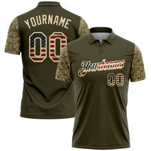 Charger l'image dans la galerie, Custom Olive Vintage USA Flag-Cream Digital Camo Two Tone Patriotic Performance Polo Shirt
