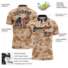 Load image into Gallery viewer, Custom Camo Vintage USA Flag-Black Patriotic Desert Camouflage Performance Polo Shirt
