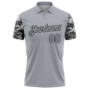Custom Gray-Black Camo Two Tone Performance Polo Shirt