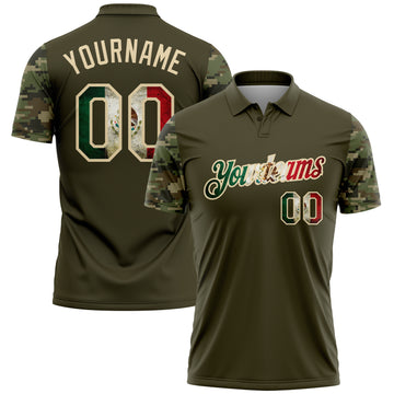 Custom Olive Vintage Mexican Flag-Cream Camo Two Tone Patriotic Performance Polo Shirt