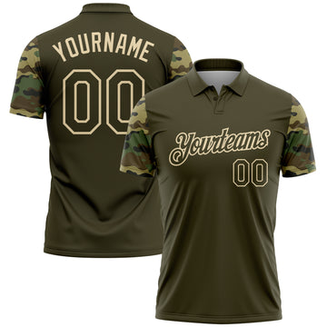 Custom Olive-Cream Camo Two Tone Performance Polo Shirt