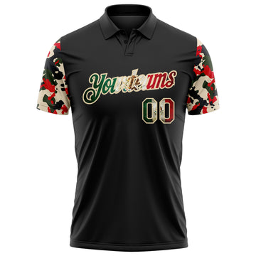 Custom Black Vintage Mexican Flag-Cream Camo Two Tone Patriotic Performance Polo Shirt