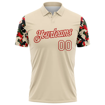 Custom Cream-Red Camo Two Tone Performance Polo Shirt