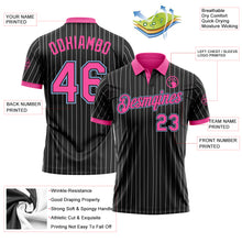 Load image into Gallery viewer, Custom Black White Pinstripe Pink-Light Blue Performance Polo Shirt
