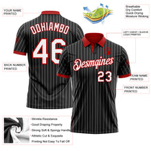 Load image into Gallery viewer, Custom Black White Pinstripe-Red Performance Polo Shirt
