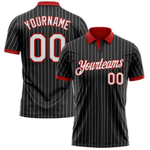 Load image into Gallery viewer, Custom Black White Pinstripe-Red Performance Polo Shirt
