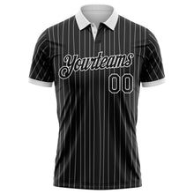 Laden Sie das Bild in den Galerie-Viewer, Custom Black White Pinstripe-White Performance Polo Shirt
