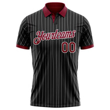 Charger l'image dans la galerie, Custom Black White Pinstripe-Crimson Performance Polo Shirt
