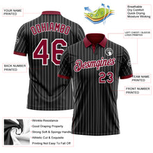 Charger l'image dans la galerie, Custom Black White Pinstripe-Crimson Performance Polo Shirt
