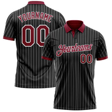 Charger l'image dans la galerie, Custom Black White Pinstripe-Crimson Performance Polo Shirt
