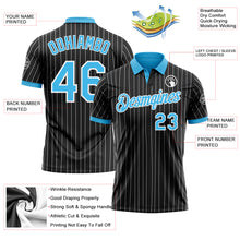 Laden Sie das Bild in den Galerie-Viewer, Custom Black White Pinstripe-Sky Blue Performance Polo Shirt
