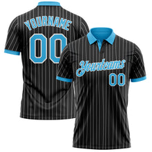 Laden Sie das Bild in den Galerie-Viewer, Custom Black White Pinstripe-Sky Blue Performance Polo Shirt
