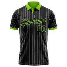 Charger l'image dans la galerie, Custom Black White Pinstripe-Neon Green Performance Polo Shirt

