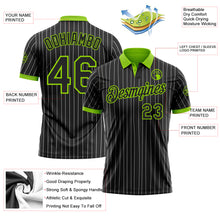 Charger l'image dans la galerie, Custom Black White Pinstripe-Neon Green Performance Polo Shirt
