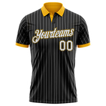 Charger l'image dans la galerie, Custom Black White Pinstripe-Gold Performance Polo Shirt
