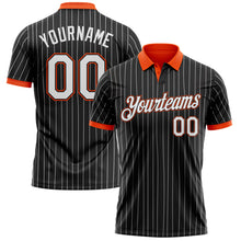 Laden Sie das Bild in den Galerie-Viewer, Custom Black White Pinstripe-Orange Performance Polo Shirt
