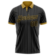 Charger l'image dans la galerie, Custom Black White Pinstripe-Old Gold Performance Polo Shirt
