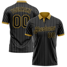 Charger l'image dans la galerie, Custom Black White Pinstripe-Old Gold Performance Polo Shirt
