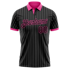 Load image into Gallery viewer, Custom Black White Pinstripe-Pink Performance Polo Shirt
