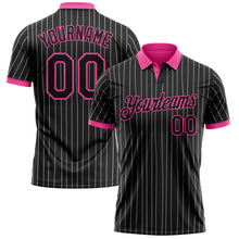 Load image into Gallery viewer, Custom Black White Pinstripe-Pink Performance Polo Shirt
