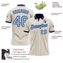 Laden Sie das Bild in den Galerie-Viewer, Custom Cream Navy Pinstripe-Light Blue Performance Polo Shirt
