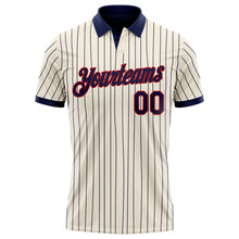Laden Sie das Bild in den Galerie-Viewer, Custom Cream Navy Pinstripe-Red Performance Polo Shirt

