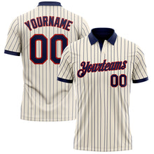Laden Sie das Bild in den Galerie-Viewer, Custom Cream Navy Pinstripe-Red Performance Polo Shirt
