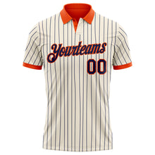 Load image into Gallery viewer, Custom Cream Navy Pinstripe-Orange Performance Polo Shirt
