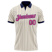 Load image into Gallery viewer, Custom Cream Navy Pinstripe-Pink Performance Polo Shirt
