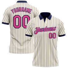 Load image into Gallery viewer, Custom Cream Navy Pinstripe-Pink Performance Polo Shirt
