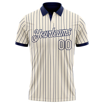 Custom Cream Navy Pinstripe-Navy Performance Polo Shirt