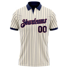 Load image into Gallery viewer, Custom Cream Navy Pinstripe-Crimson Performance Polo Shirt
