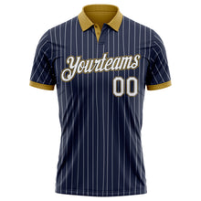 Load image into Gallery viewer, Custom Navy White Pinstripe-Old Gold Performance Polo Shirt
