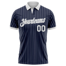 Загрузить изображение в средство просмотра галереи, Custom Navy White Pinstripe-Gray Performance Polo Shirt
