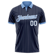 Laden Sie das Bild in den Galerie-Viewer, Custom Navy White Pinstripe-Light Blue Performance Polo Shirt
