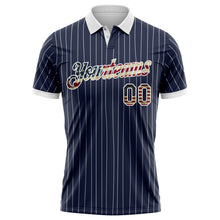 Laden Sie das Bild in den Galerie-Viewer, Custom Navy White Pinstripe-Vintage USA Flag Performance Polo Shirt
