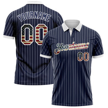 Laden Sie das Bild in den Galerie-Viewer, Custom Navy White Pinstripe-Vintage USA Flag Performance Polo Shirt
