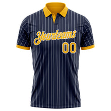 Load image into Gallery viewer, Custom Navy White Pinstripe-Gold Performance Polo Shirt
