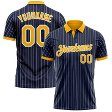 Load image into Gallery viewer, Custom Navy White Pinstripe-Gold Performance Polo Shirt
