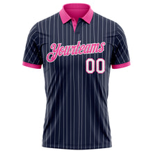 Laden Sie das Bild in den Galerie-Viewer, Custom Navy White Pinstripe-Pink Performance Polo Shirt
