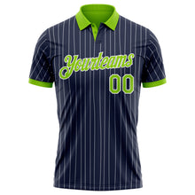 Load image into Gallery viewer, Custom Navy White Pinstripe-Neon Green Performance Polo Shirt
