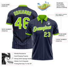 Load image into Gallery viewer, Custom Navy White Pinstripe-Neon Green Performance Polo Shirt
