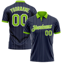 Load image into Gallery viewer, Custom Navy White Pinstripe-Neon Green Performance Polo Shirt
